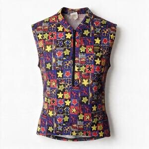 Vintage 90s In Sport Cycling Jersey Sleeveless 1/2 Zip Bold Print Women's XL